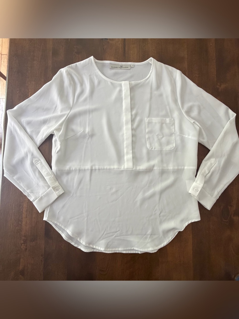 Elizabeth & Clarke Stain-Repellent White Blouse Roll-Tab Sleeves 12